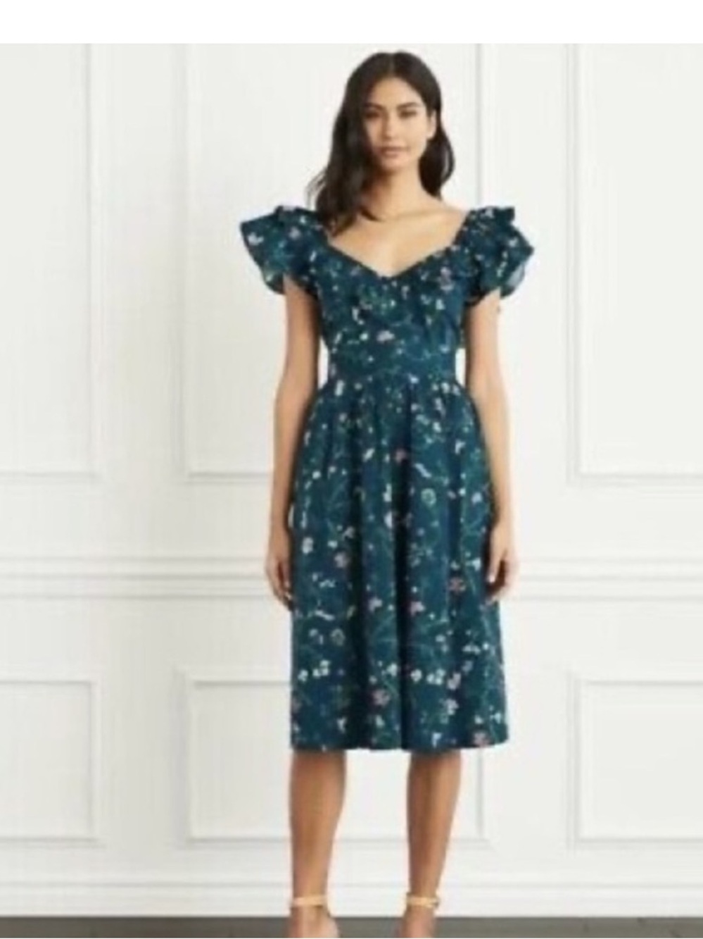 Hill House One-Shoulder Floral Maxi Dress in Teal and Pink NWT 97 cotton